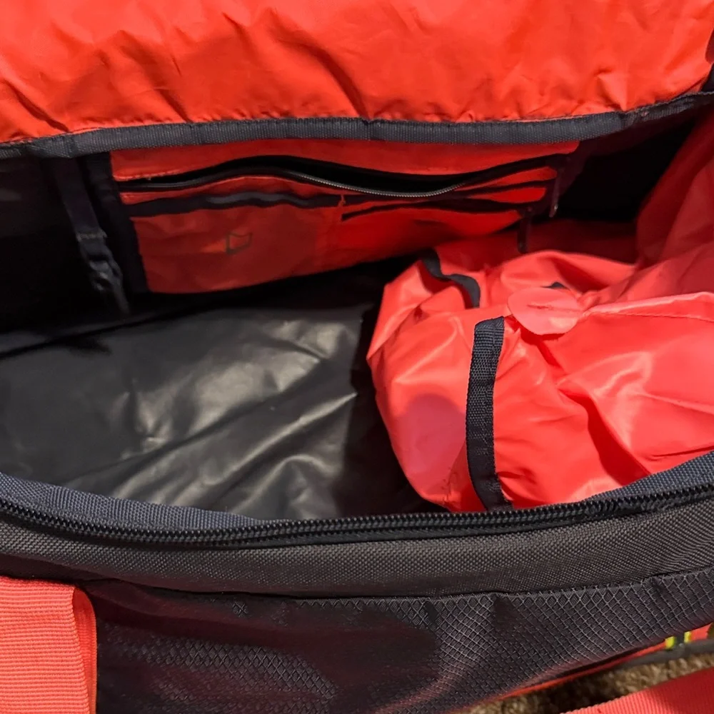adidas Black Duffel with Coral Straps and Neon Yellow Accents